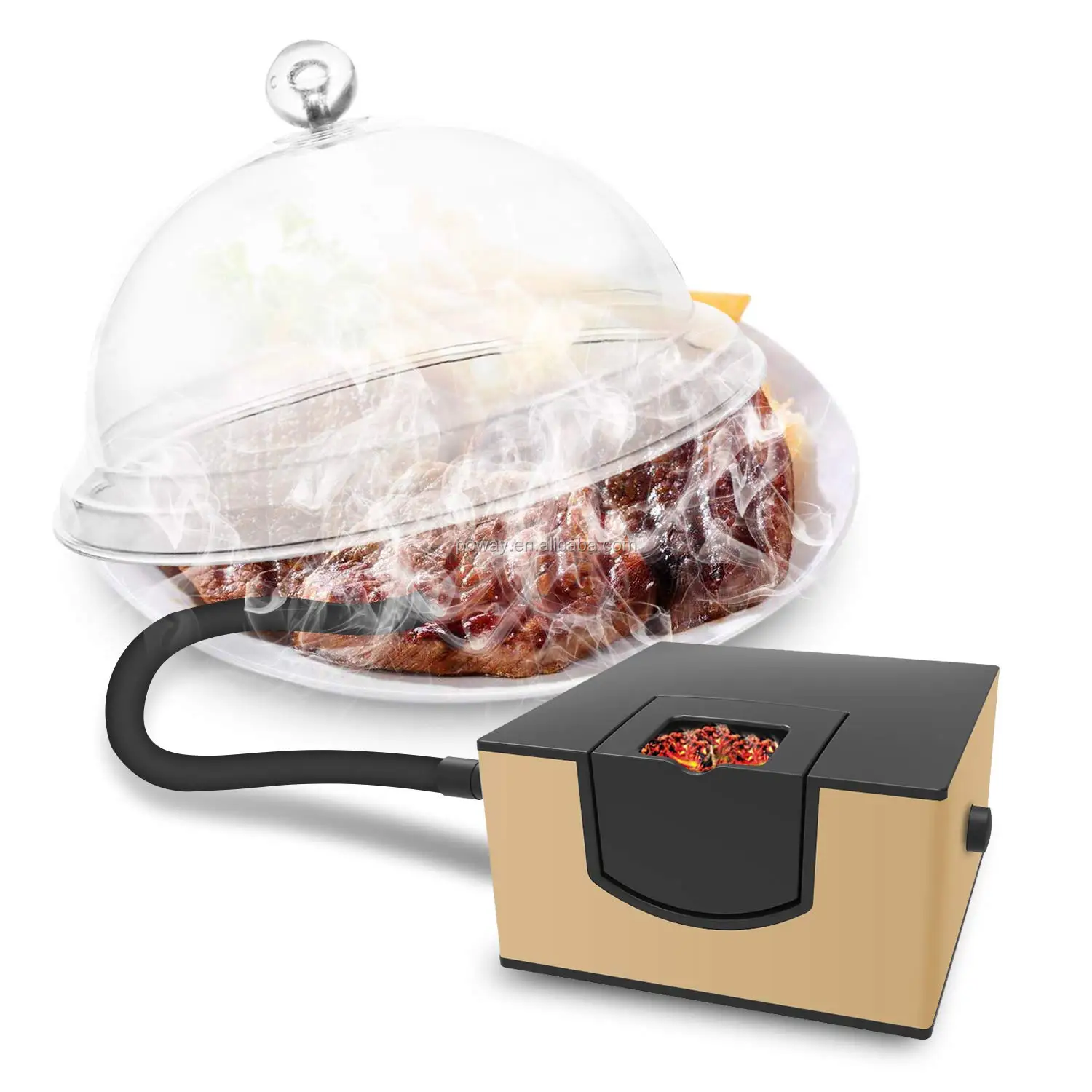 
Poway Mini Smoke Machine Portable 2*AA 3V Battery 1.2W Smoking Gun Food for Home Cooking and Outdoor BBQ (Golden) 