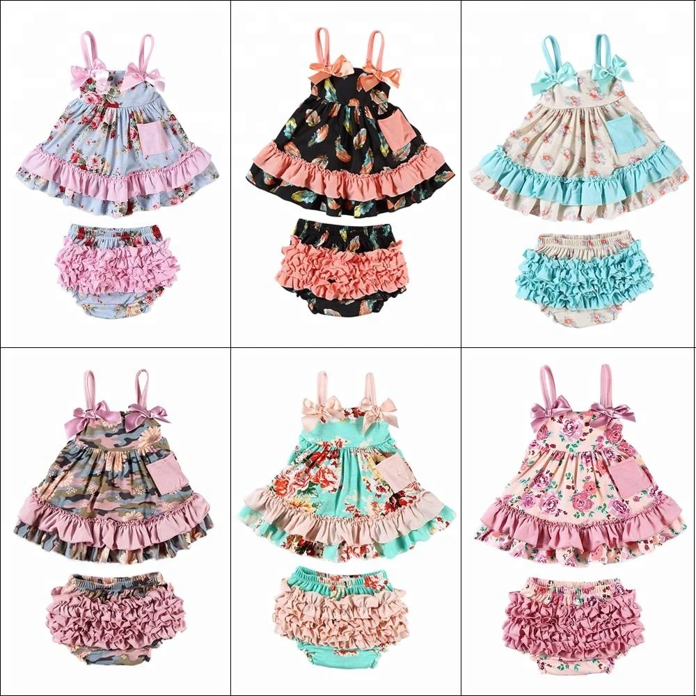 Girls fall boutique outfit swing top and ruffle bloomers outfit for kids baby clothing sets