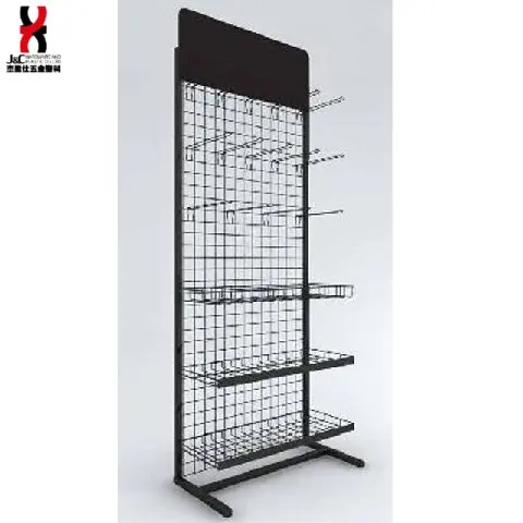 colored supermarket accessories wire mesh hanging basket stacking racks metal Iron display holder shelves