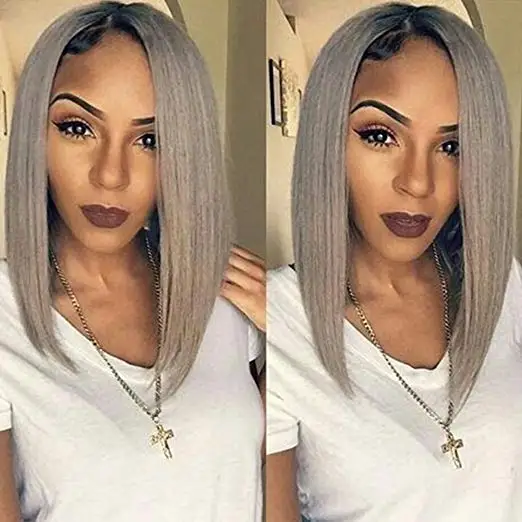 Qingdao factory Brazilian virgin Ombre 1B/Grey Short Bob Lace Wigs  Pre Plucked hair line with baby hair for black woman
