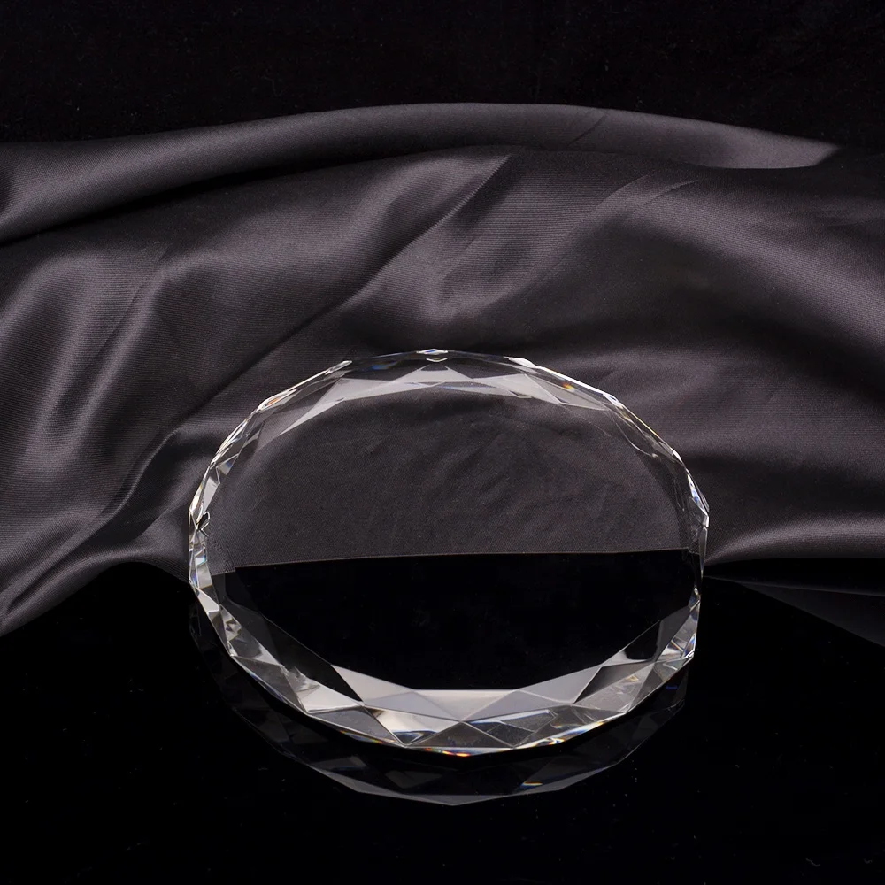 Honor of crystal Wholesale Faceted Glass Paperweight Round Diamond Cut Edge Crystal For Laser Engraved