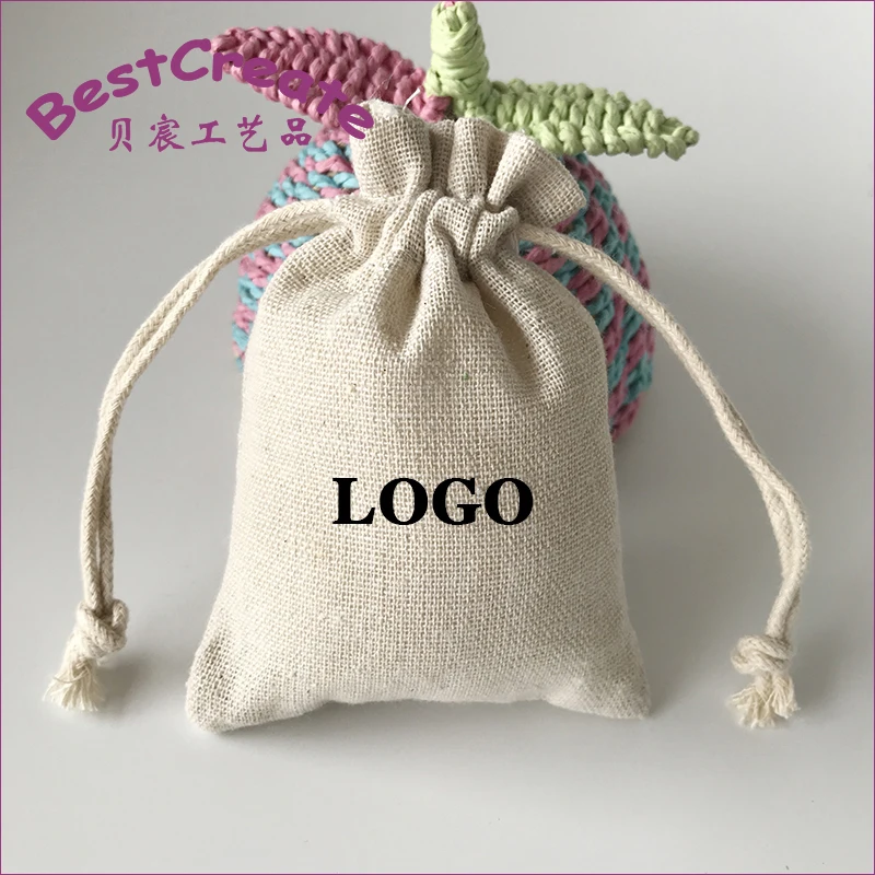 Custom Logo manufacturer Supply 4x6 Inch Natural cotton linen Plant Seed pouhces Drawstring pumice stone bags