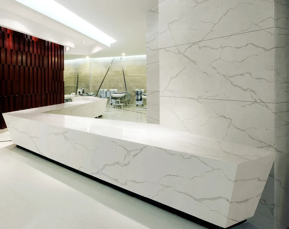 
marble look pure white calacatta gold quartz stone for home decoration 