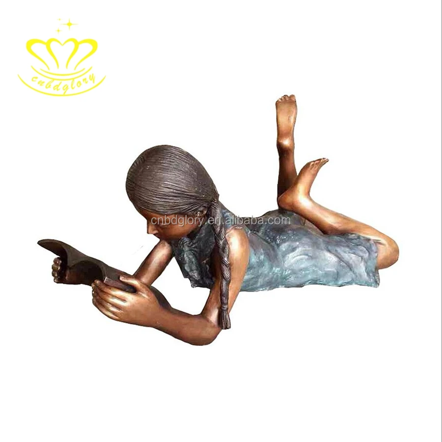 Outdoor campus Garden landscape decoration design Metal art Sculpture Reading Bronze Boy and Girl Statue