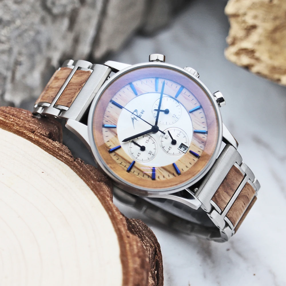 Olive Wood Stainless Steel Waterproof Luxury Business Wooden Watches