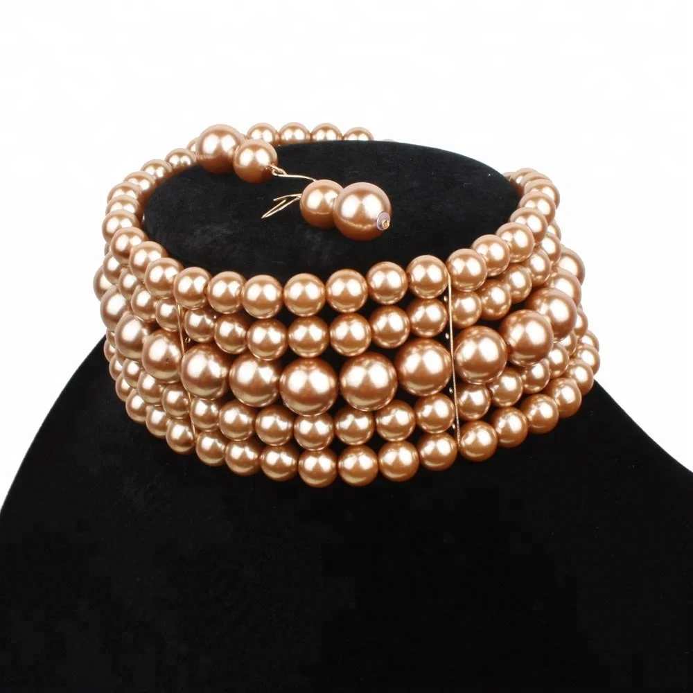 High Quality Green Pearl Choker Necklace and Earring Set Vintage Multi-Layer Jewelry for Wedding Party Engagement or Gift