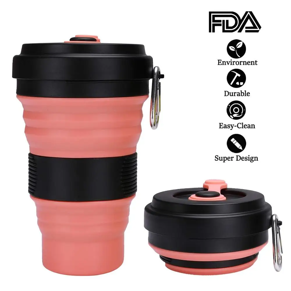 Wholesale new design reusable 550ml silicone travel folding collapsible coffee cup