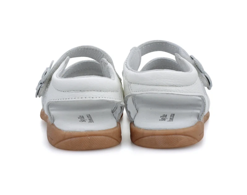 Hot selling solid Genuine leather solid white flower toddler girls sandals