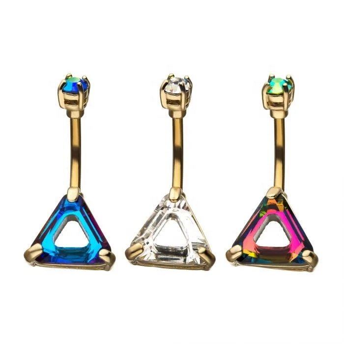 Stainless Steel Gold Plated Navel Ring with Gem Triangular Shape  Body Jewelry Piercing