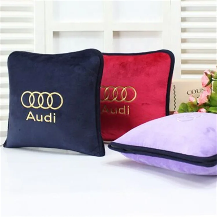 Logo customize polyester fleece polar flannel coral foldable blanket pillow 2 in 1