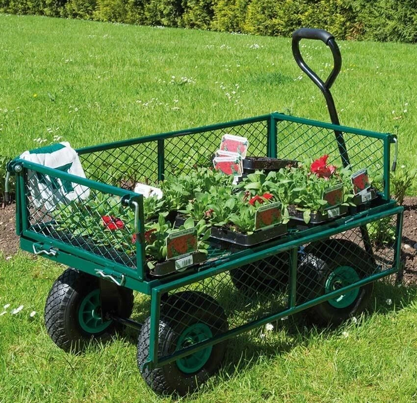 Steel Mesh Gardeners Gardening Wheeled  Trolley Cart Trolley