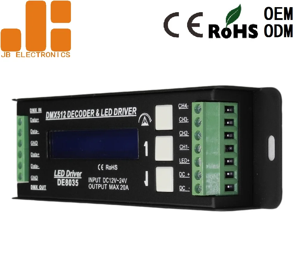 5Ax4CH RGBW DC12-24V LCD Screen Display 256 Level Dimming DMX512 Decoder DE8035