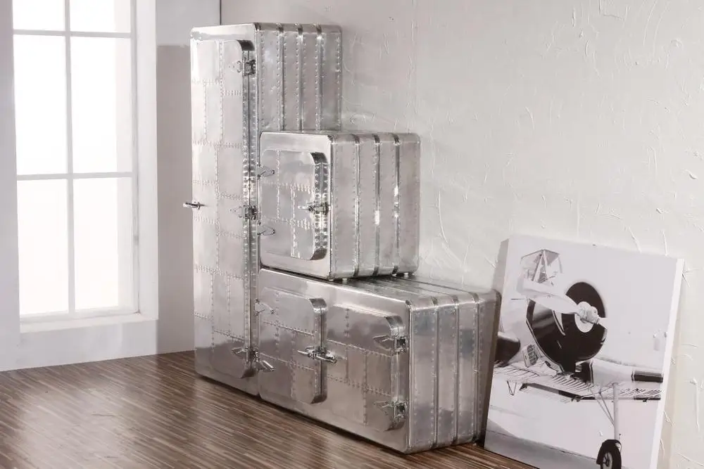 Aviator Trunk Large Aluminium Cover Canvas Inner Storage Box Aluminium Chest With Door