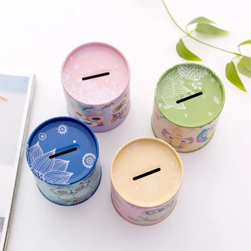 New design owl Coin Can Money Box Tin Can Coin Bank Collection Boxes, Car shaped money box,save bank Tin Piggy Bank Coin Bank