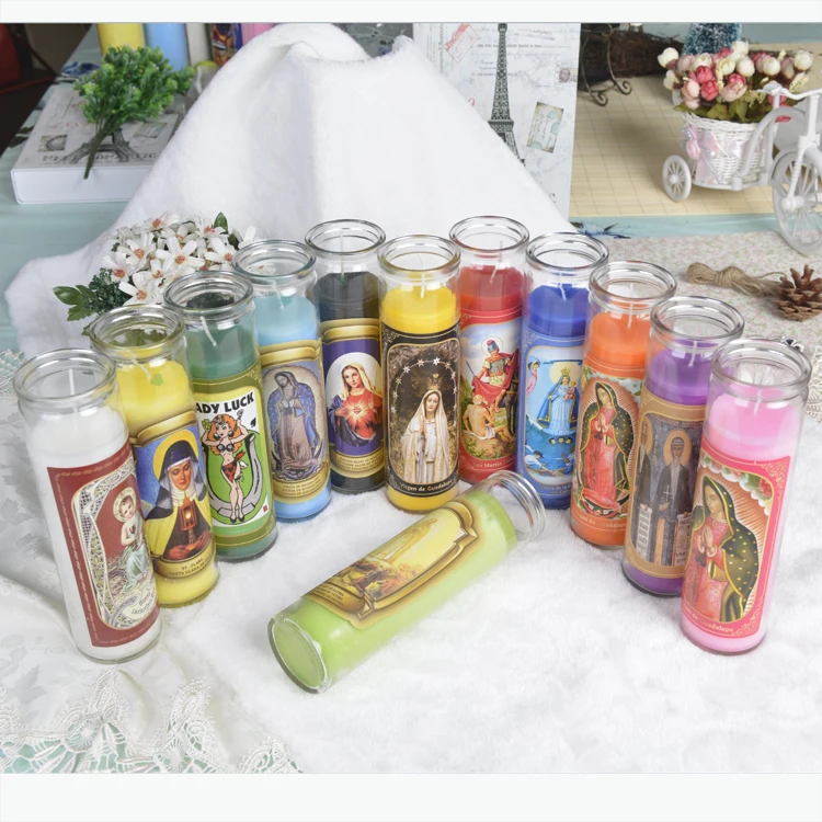 High Quality Pillar 8 inches Glass Jar Religious Candles