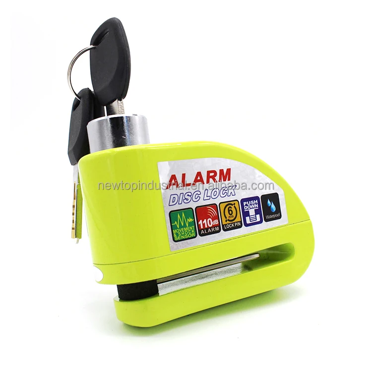 High security green alarm disc lock siren padlock alert lock for motorbike or bicycle