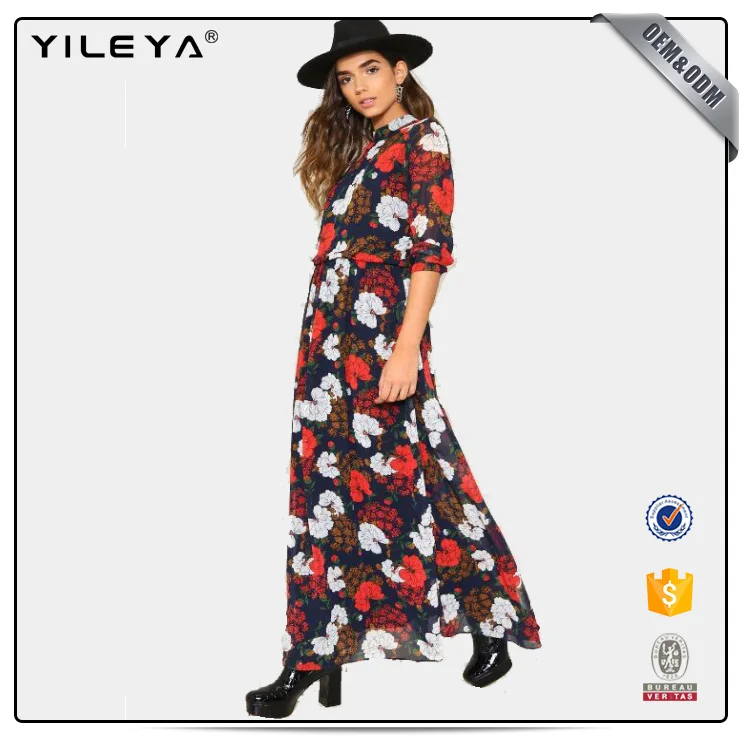 2017 Макси цветочные sexy beach holiday высокая сплит с длинным рукавом цветочные платья