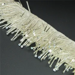 Wholesale Fancy tinsel handmade carpet chainette embroidered bugle sequin beads silver fringe