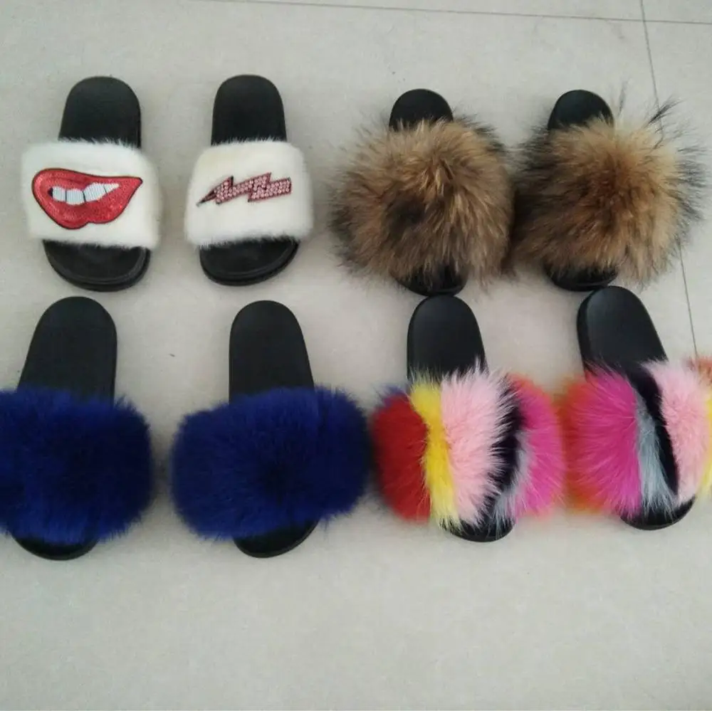 Custom Design Sandals fox full fur slides fur sandals