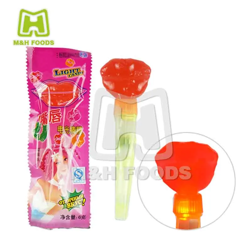 Lip Shape Light Up Hard Candy Whistle Lollipop Stick