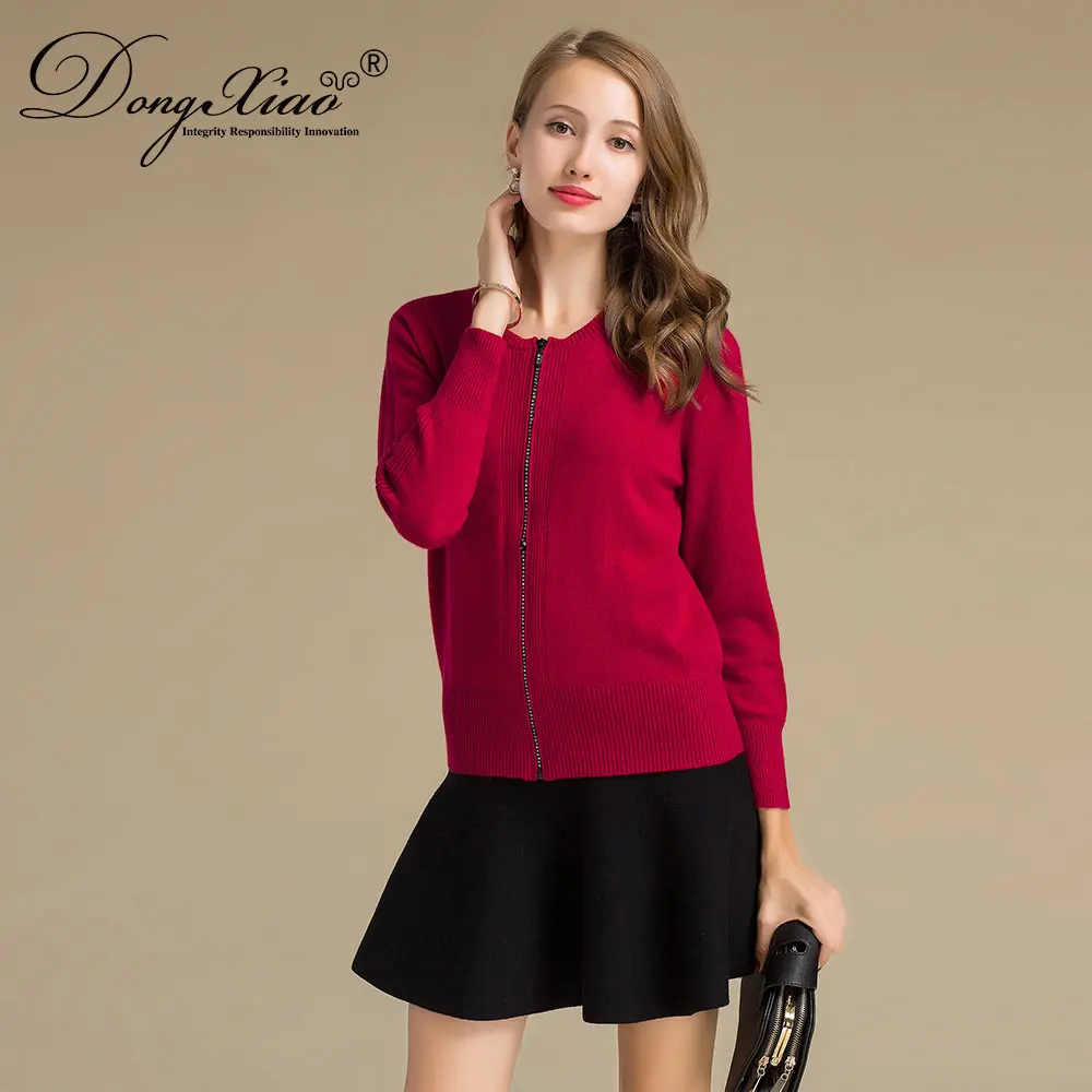 Hand Knit Zip Sweater Long Sleeve 100% Cashmere Cardigan Women