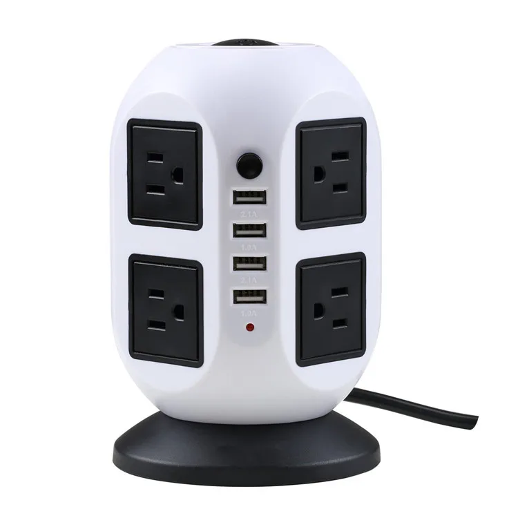 High Quality Three-Pin Plugs + 4 USB Charger Multi Switched Vertical Socket Outlet
