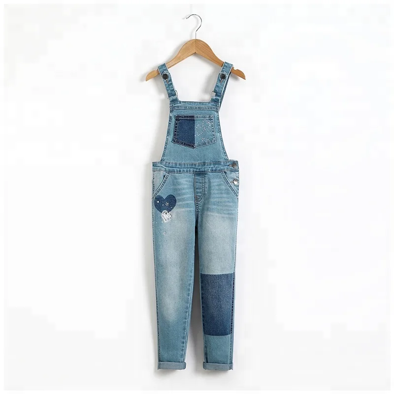 
New fashion blue denim jeans jumpsuit for children girl 