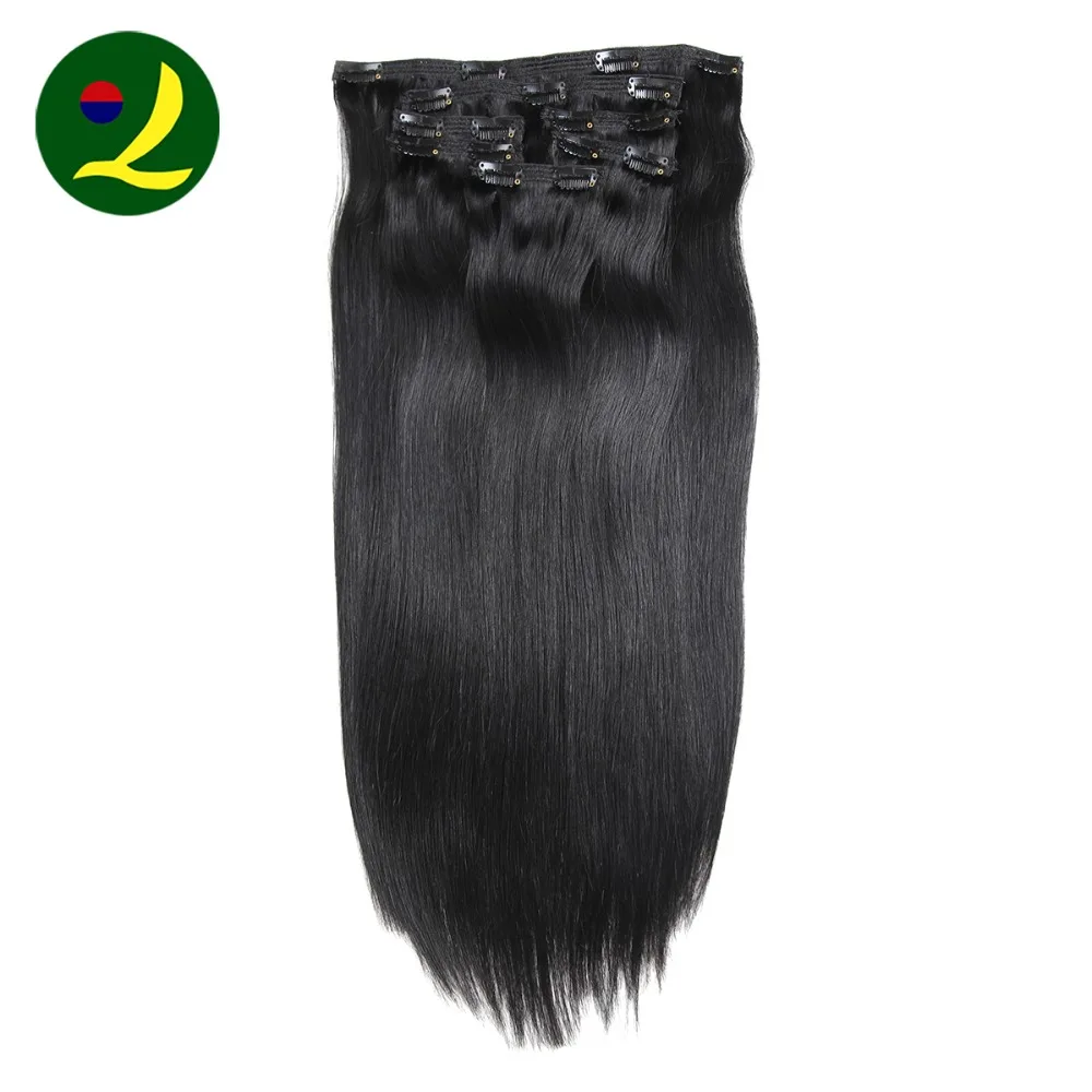 
100 Human Hair Extension Strong Clip In Hair Extensions Silky Straight Black Color Two Layered Strong Weft Hair 