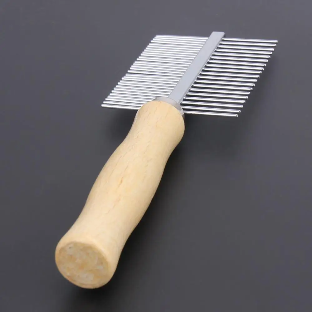 Pet Dog Cat Grooming Hair Comb Rake Double Side Metal Row Teeth Wood Handle