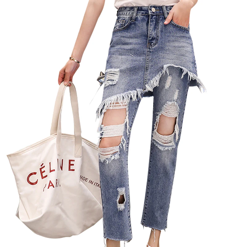 Wholesale Custom Spring And Summer New Women Slim Fit High Waist Light Blue Ripped Skirt Jeans Manufacturer In China