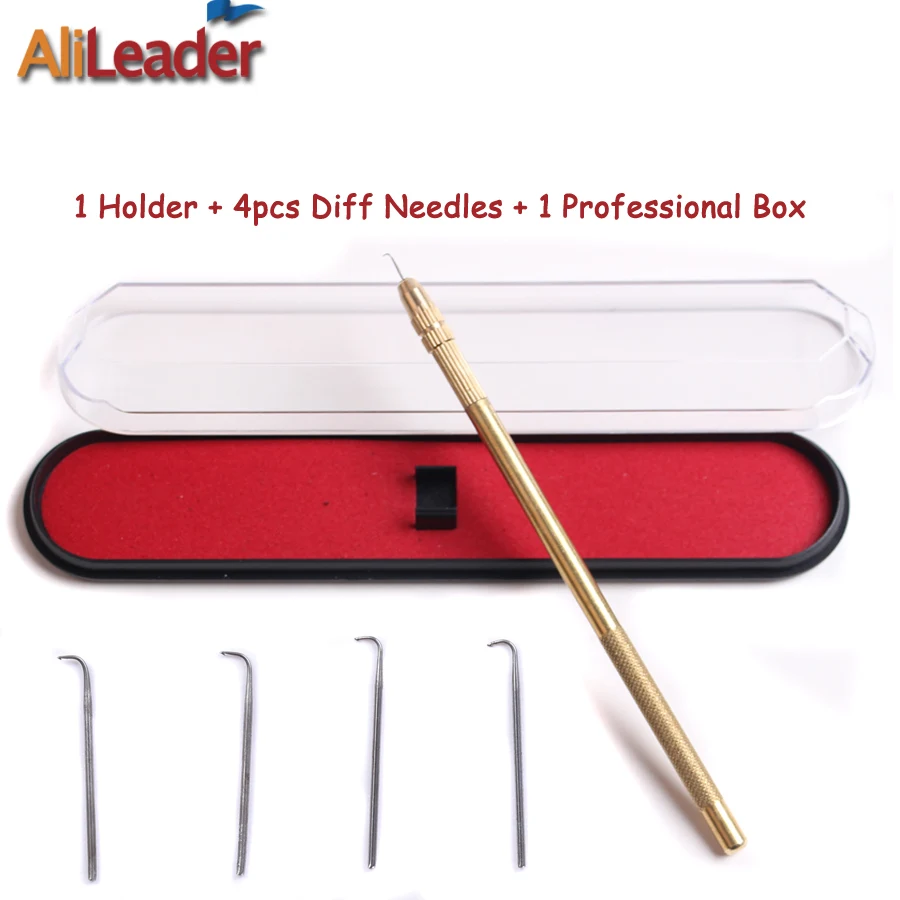 AliLeader Lace Wig Hair Extension Tools 1 Set 4 Knitting Needles 1 Copper Holder Ventilating Needles Crochet Hook for Wig Making