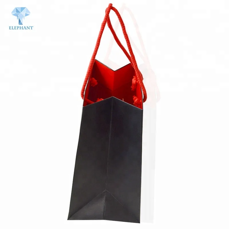 Logo printed luxury premium portable wine gift packing custom paper bag