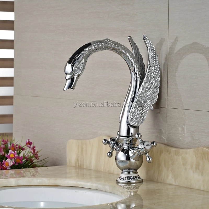 
Luxury Chrome Animal Swan Shape High Grade Basin Sink Faucet Dual Handle One Hole Deck Mounted Bathroom Mixer Taps 