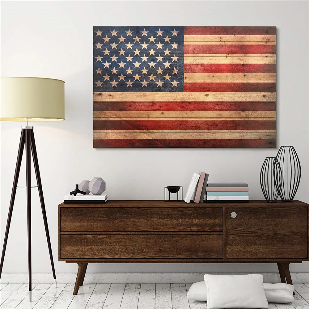 American Flag Digital Print on Solid Wood Wall Art