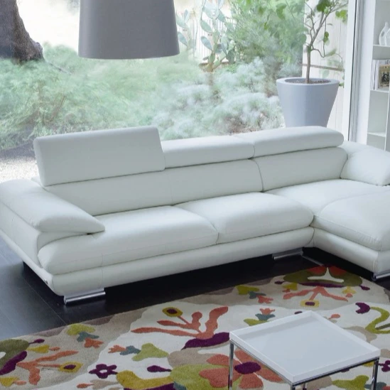 Sectional recliner chair sofa L shaped Adjustable headrest sofa set white leather furniture for villa