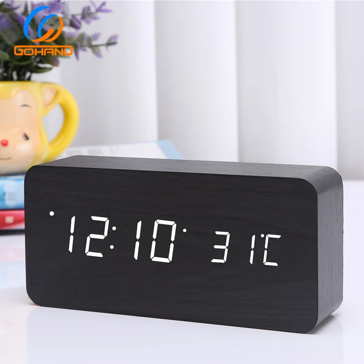 Wholesale Fashion Voice Control Digital Factory Direct Bedside Desk Calendar Digital Wooden LED Alarm Desk Clock
