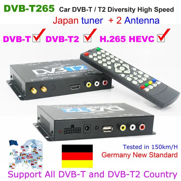 DVB-T265 Germany Car DVB-T2 H.265 HEVC receiver box New Auto mobile DVB-T H265 HD MPEG4 H264 Diversity Two tuner