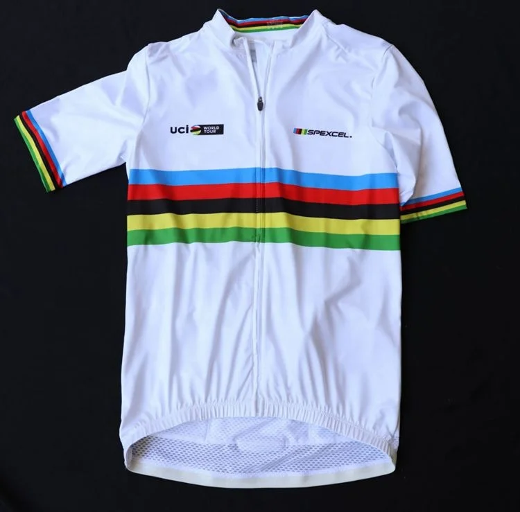 Top Quality Rider  Rainbow Short Sleeve Cycling Jersey Pro Team Race Tight Fit White Bicycle Clothing
