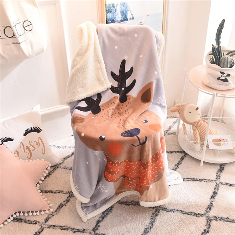 
High Quality Cartoon Animal Printed Baby Plaid Fleece Receiving Blanket 