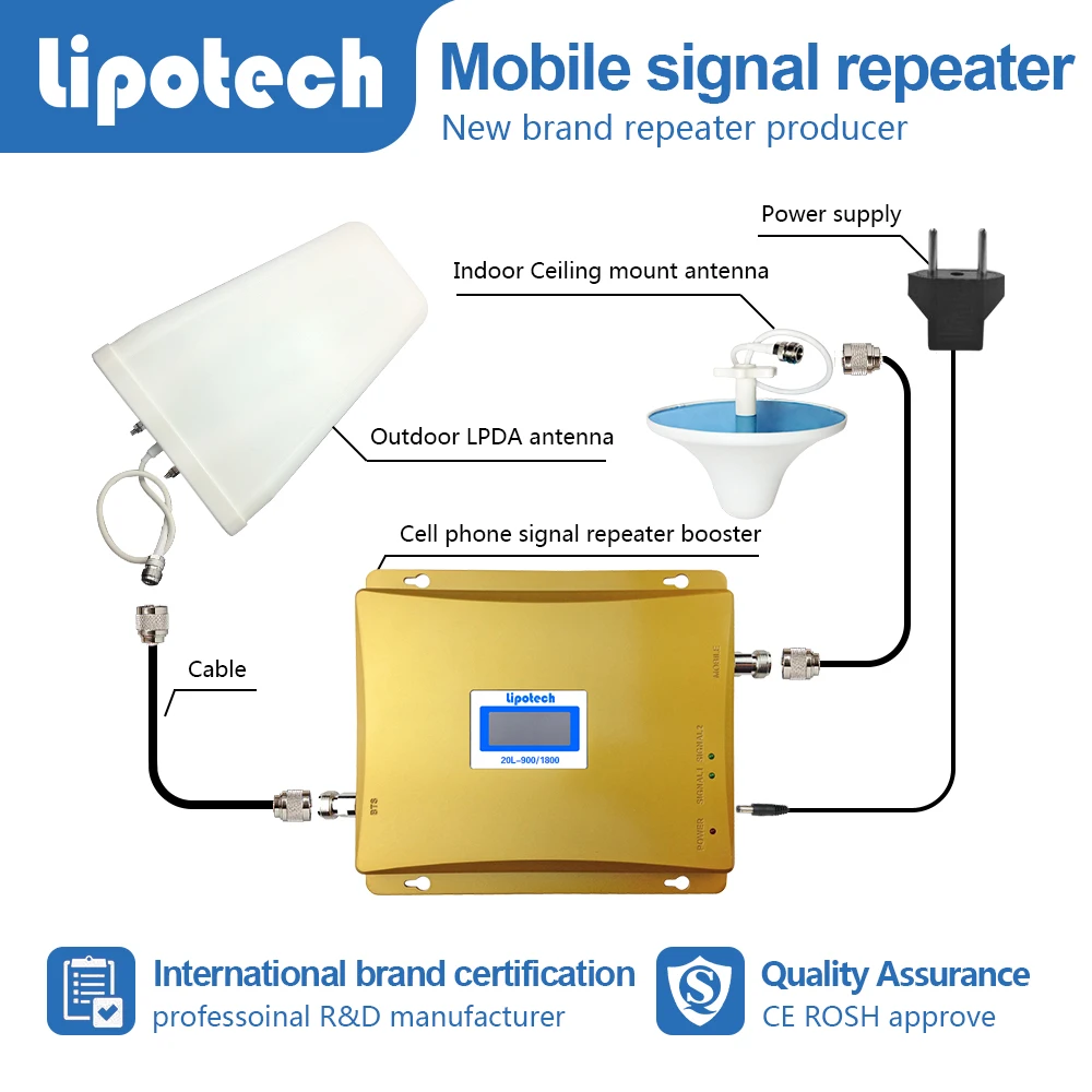 Двухдиапазонный GSM и DCS мобильный усилитель сигнала с Жк-экраном и 2 года гарантии