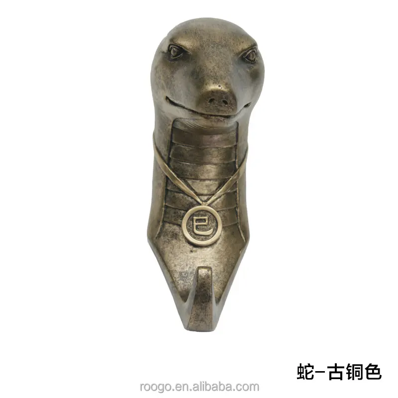 Roogo wholesale home decor simulation vintage bronze 12 zodiac snake head wall hanging hook