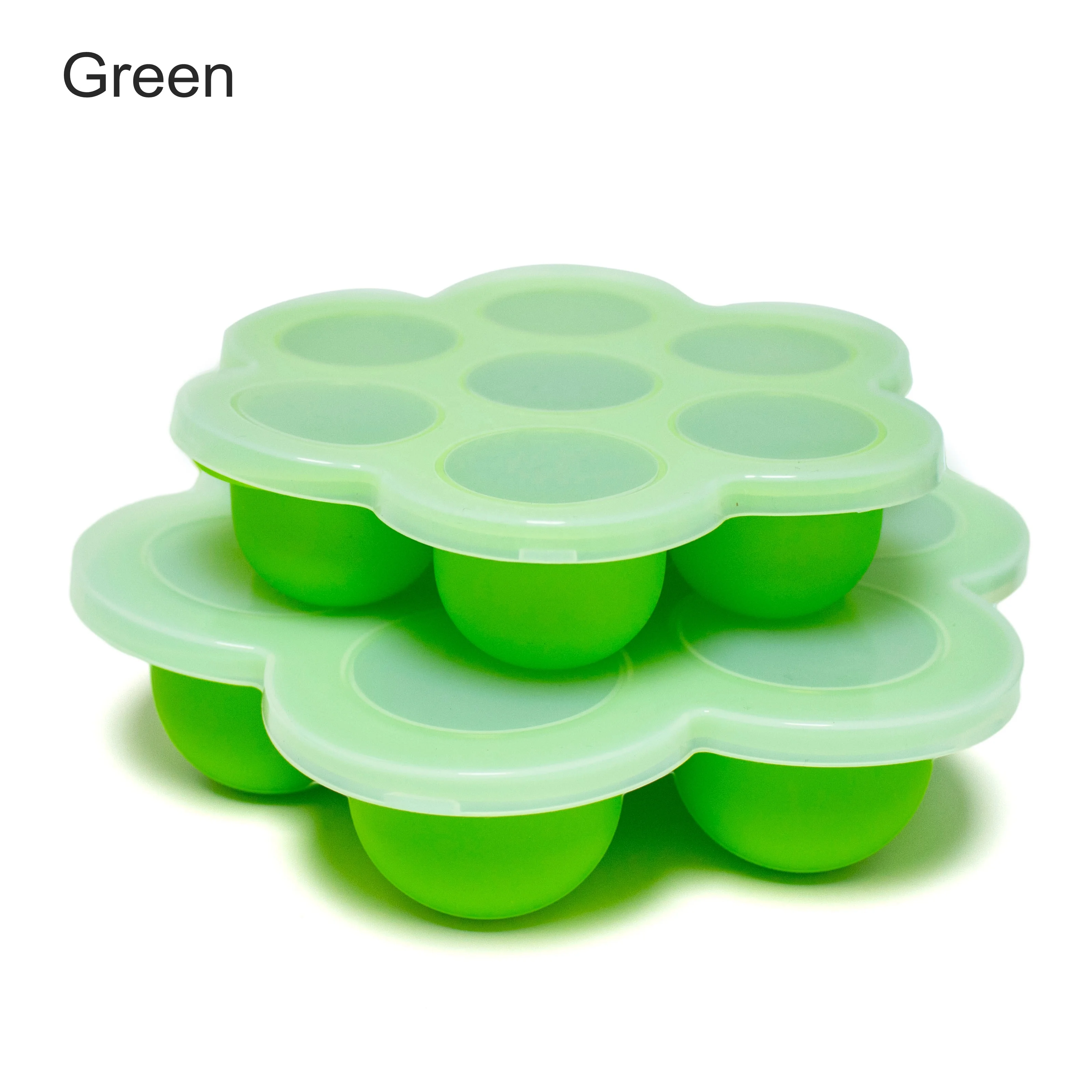 Cookware Reusable Stocked Large 7 Grids Silicone Baby Food Container Egg Steamer Ice Cube Tray with Lid