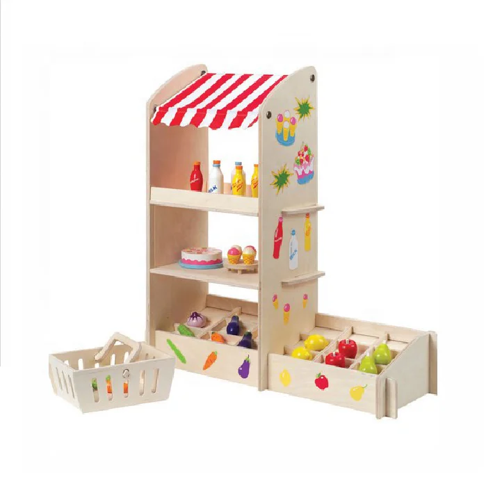 Деревянный игровой деревянный магазин для дошкольников, деревянные игрушки, комплект для ролевых игр, продается на рынке, безопасная Нетоксичная Семейная Игра