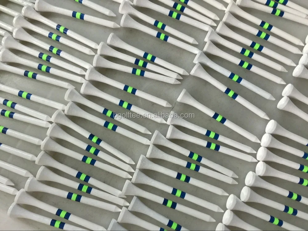 
high class wooden golf tees with two color stripes printed on shank 