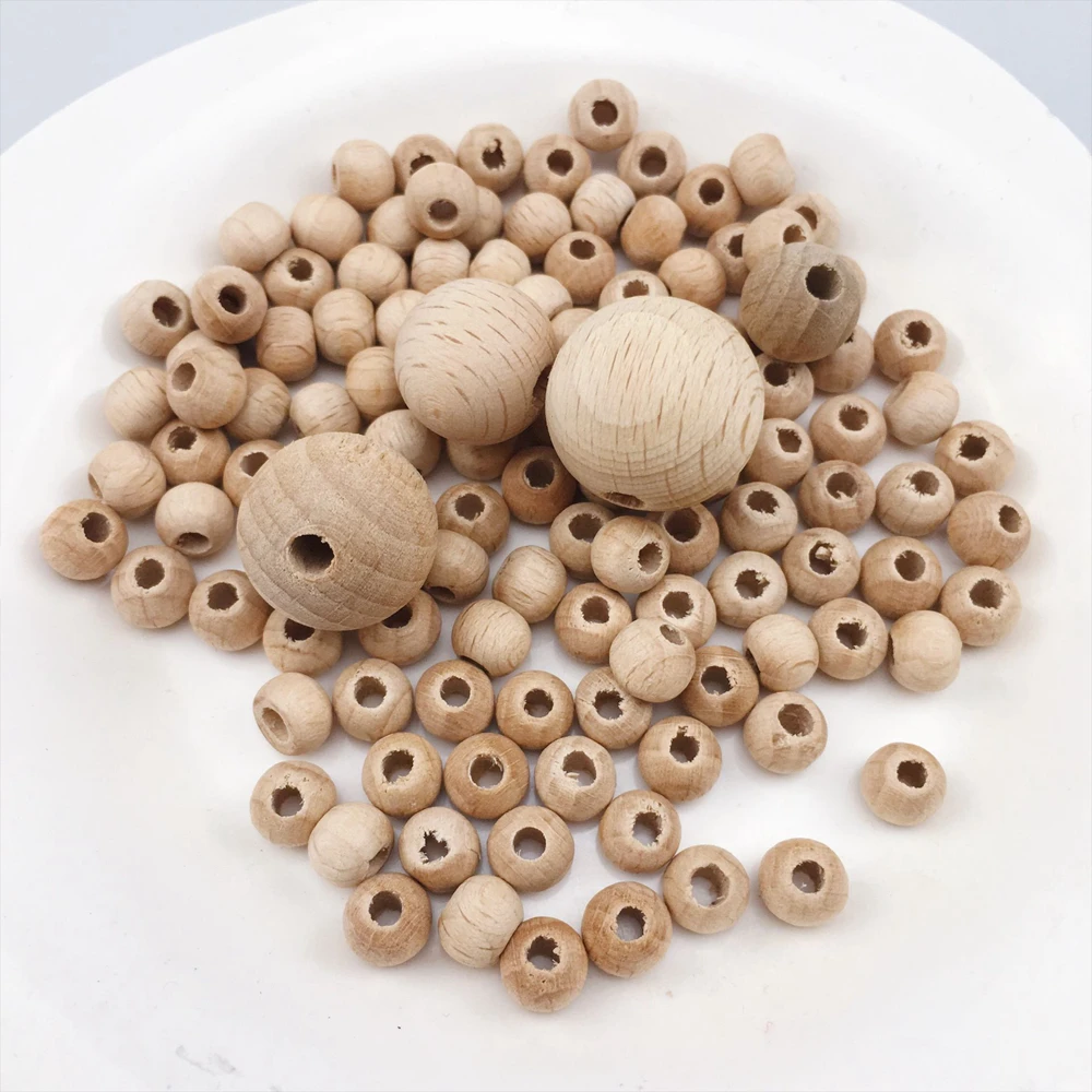 8mm Organic Beech Wood Round Teething Necklace Small Beads for Sale