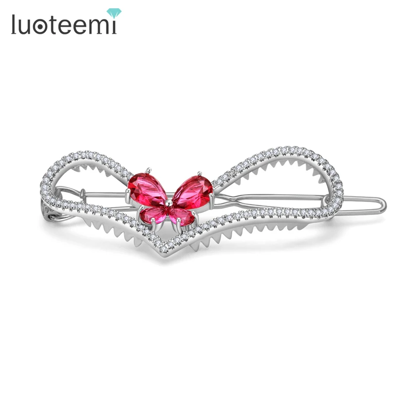 LUOTEEMI Little Girl Hair Clips CZ Diamond Lover Gift Wedding Jewelry Heart Headwear Barrettes Hair Clips