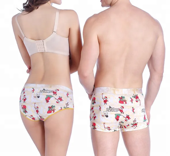 Guangzhou Christmas mens women xmas print boxer briefs 95% cotton 5% spandex cartoon cute deer print sexy couples underwear