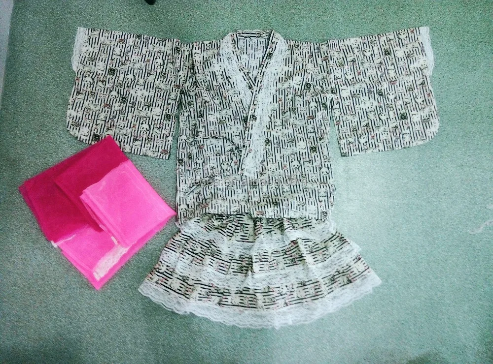 
Japanese Summer 100%cotton Cute Kimono Kids Yukata twinset bath robe flower customize ethnic costume performance wear 