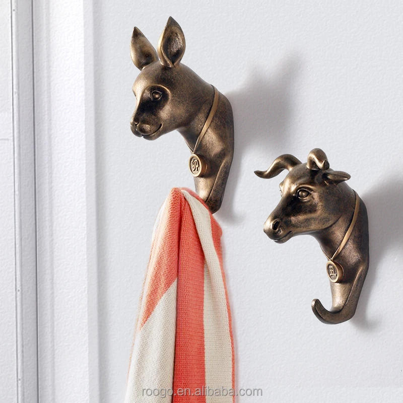 Roogo wholesale home decor simulation vintage bronze 12 zodiac snake head wall hanging hook