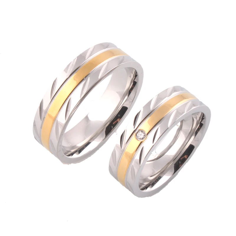 4MM Lovers Wedding Ring With Square Zircon IP Gold Plated